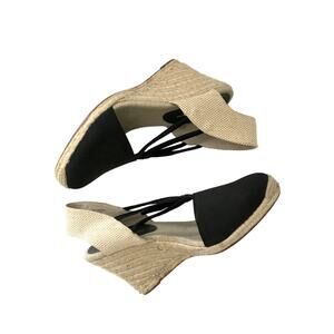 Adrienne Vittadini Branca Espadrilles 10 Strappy Wedge Heel Closed Toe Black